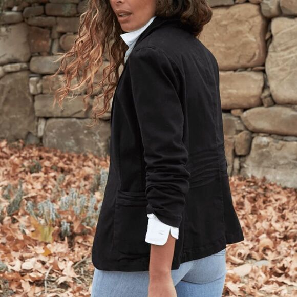 Frank & Eileen DUBLIN Jacket Blazer Denim Open Front Women’s L Stretch Old Money - Picture 2 of 11